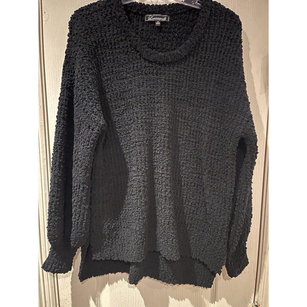 Loramendi Cable Knit Black Long Sleeve Sweater Size Medium Extra Soft!